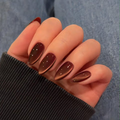 Uñas KQueenest cat-eye marrón cálido para estilo elegante y duradero