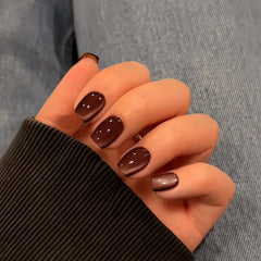 KQueenest uñas postizas ojo de gato corto, vista frontal para looks diarios