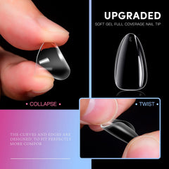 Krofaue tips uñas almendra suave gel, resistentes a deformaciones para uso diario.