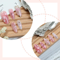 KRTBKR uñas postizas pétalos melocotón diseño floral en almendra