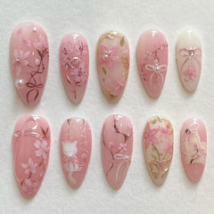 KRTBKR uñas postizas rosas primavera en almendra para manicura rápida