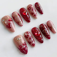 Uñas postizas KZBTRBT con corazón rojo 3D para look festivo