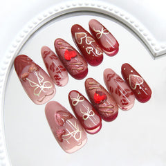 Uñas postizas KZBTRBT con labios rojos, acabado brillante