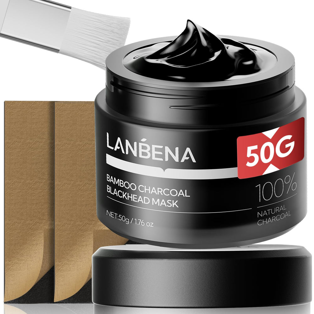 LANBENA máscara carbón activado de bambú en empaque, práctico almacenamiento.