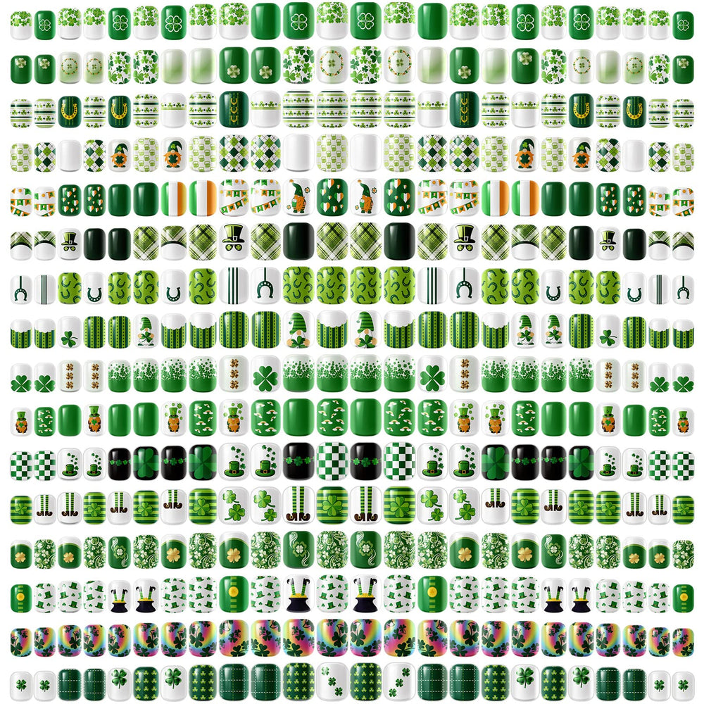 Landhoow uñas postizas St. Patrick día en verde, cuadradas, look festivo duradero