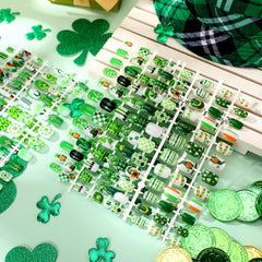 Landhoow uñas acrílicas Día de San Patricio, verde, longitud corta