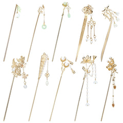 Lawie palillos dorados con perlas y jade sostienen peinados con elegancia