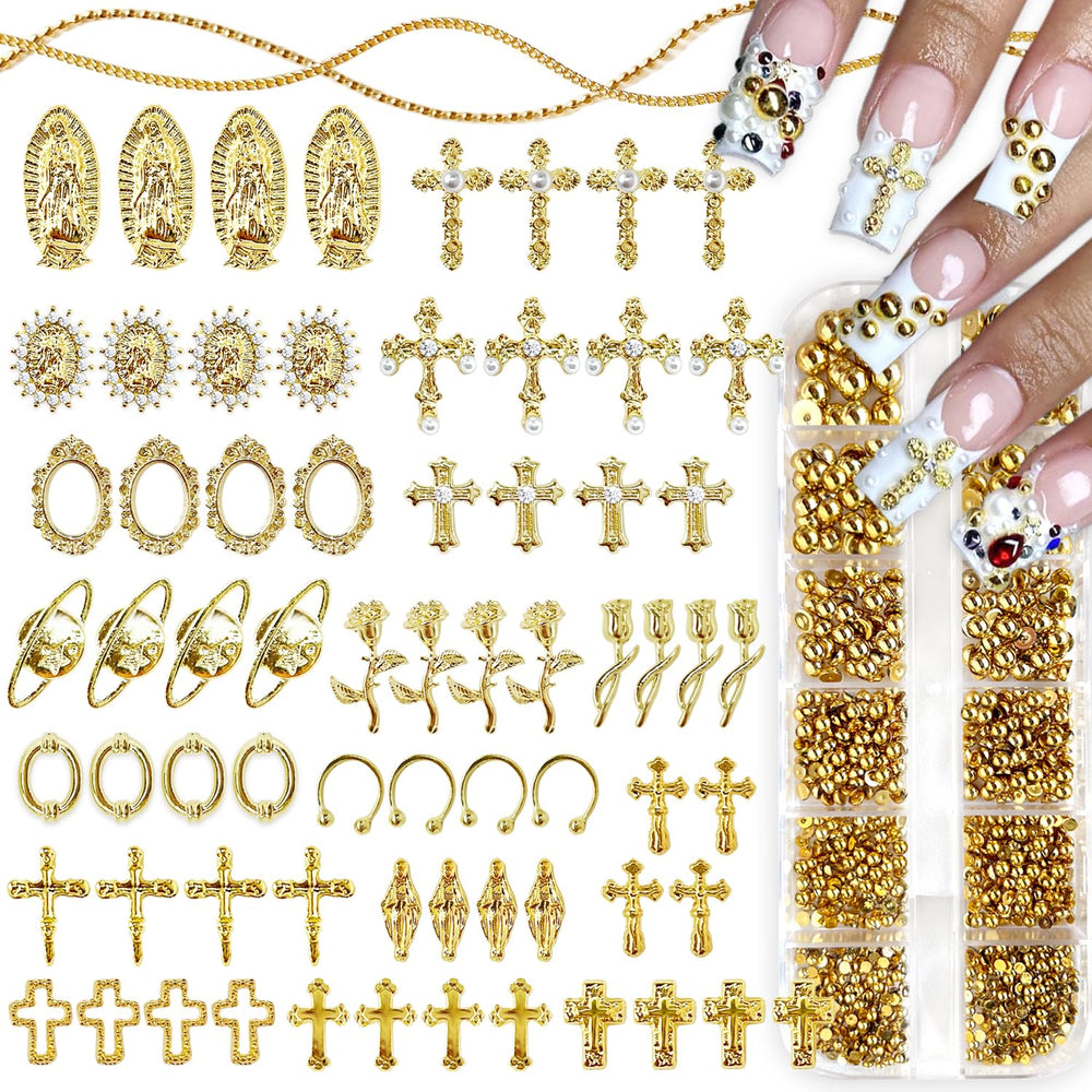 LCiclly cruz 3D para uñas en dorado, ideal para diseños elegantes