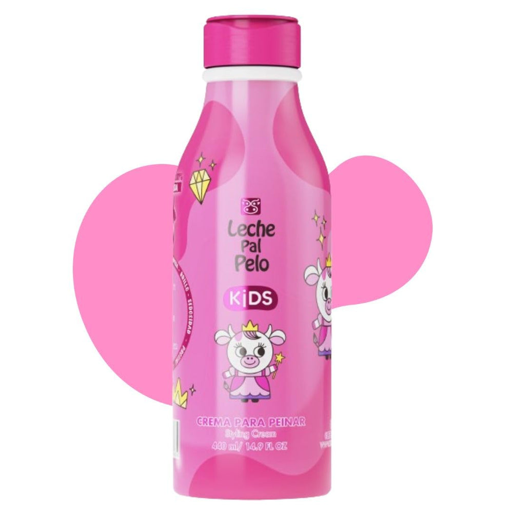 Leche Pal Pelo Kids Styling Cream, botella frontal, definición suave de rizos para niños.