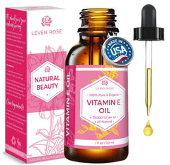 Leven Rose Aceite Vitamina E, botella 1oz, hidratación profunda para la piel.
