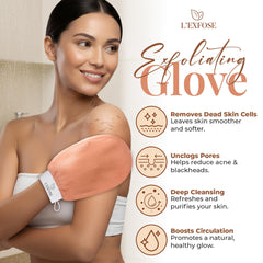 Guante exfoliante L'Exfose Kessa Hammam en dos pares, negro y salmón, para uso familiar.