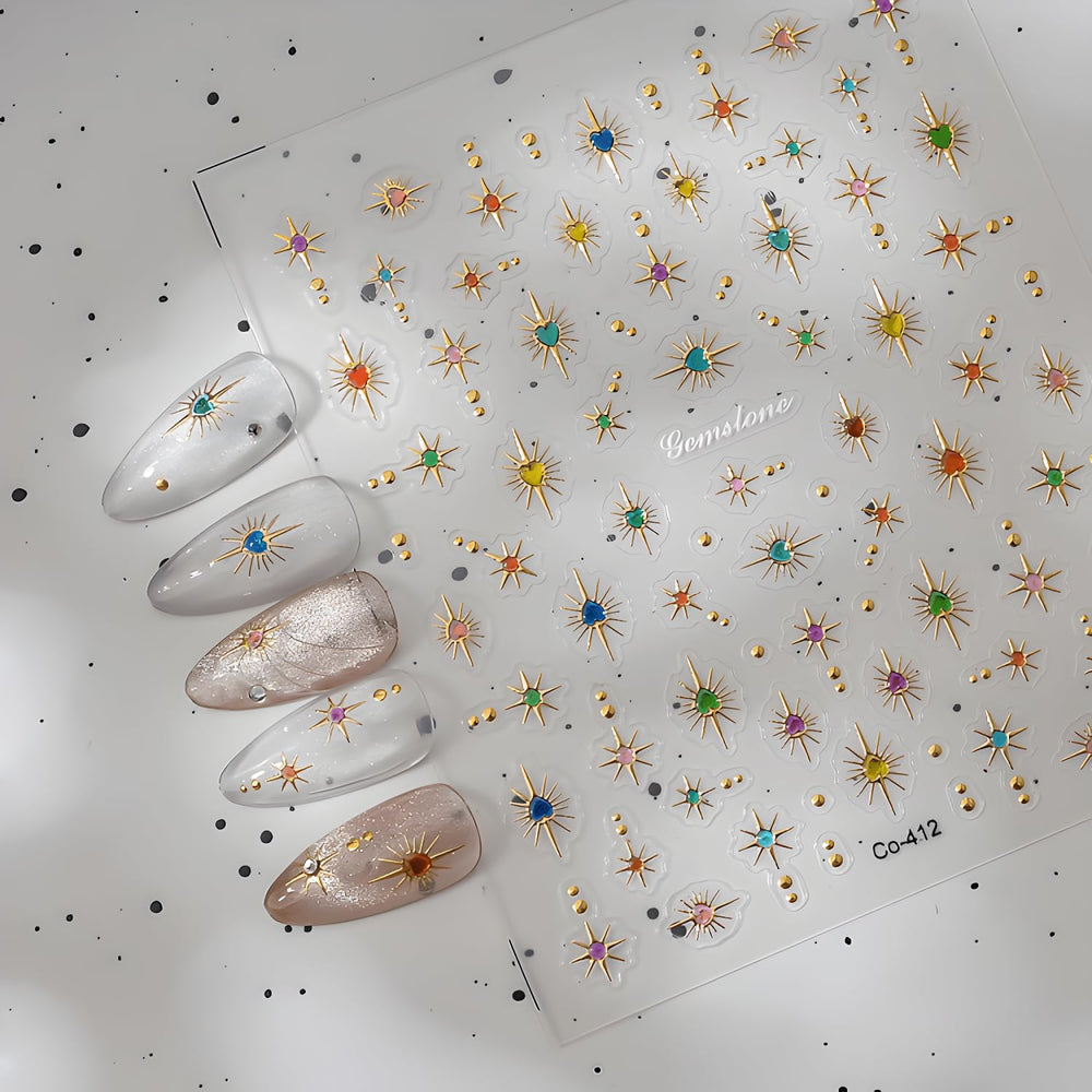 LIDUNANWU pegatinas estrella 5D doradas para uñas, brillo duradero