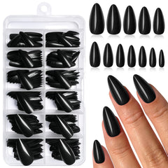 Lifextol: uñas almendra negras con brillo para un look elegante.