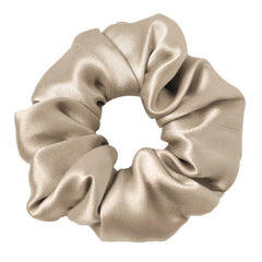LilySilk scrunchie seda de morera café, sujeción suave que cuida el cabello.