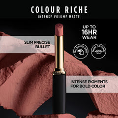 L’Oréal Paris Colour Riche Intense Volume Matte 16 horas de color intenso.