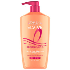 L'Oréal Paris Elvive Dream Lengths shampoo en botella, ayuda a sellar puntas y reducir quiebres.