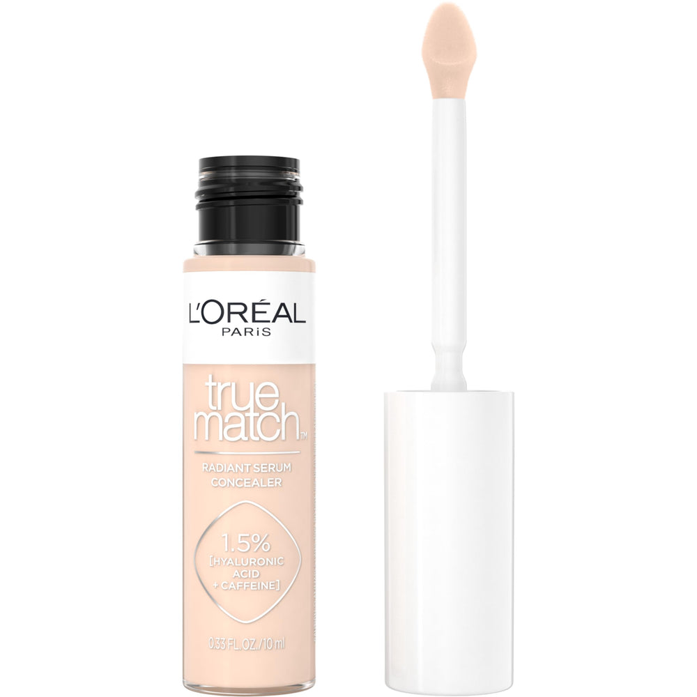 L’Oréal Paris True Match Radiant Serum Concealer con aplicador plano ofrece cobertura precisa.