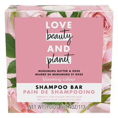Love Beauty And Planet Blooming Color Shampoo Bar, etiqueta sin sulfatos, limpieza suave y segura.