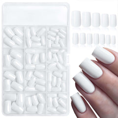 LoveOurHome Unas blancas cuadradas medias con adhesivos para manicura rápida en casa.