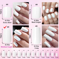 LoveOurHome Unas postizas blancas cuadradas con brillo gel para manicura rápida.
