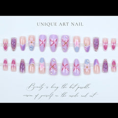 Uñas falsas LPOODDNU en forma almendra con diseño floral.