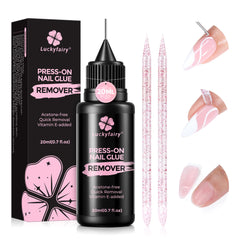 Luckyfairy quita-pegamento-uñas 20ml, elimina adhesivo rápidamente sin dañar la uña.