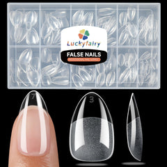 Luckyfairy tips cortos de almendra, 240 piezas en caja, ideal para manicura casera.