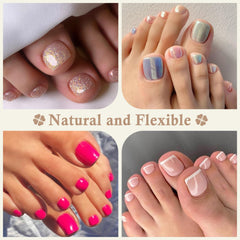 Luckyfairy uñas de pie con diseño cuadrado mate, ajuste suave y cómodo