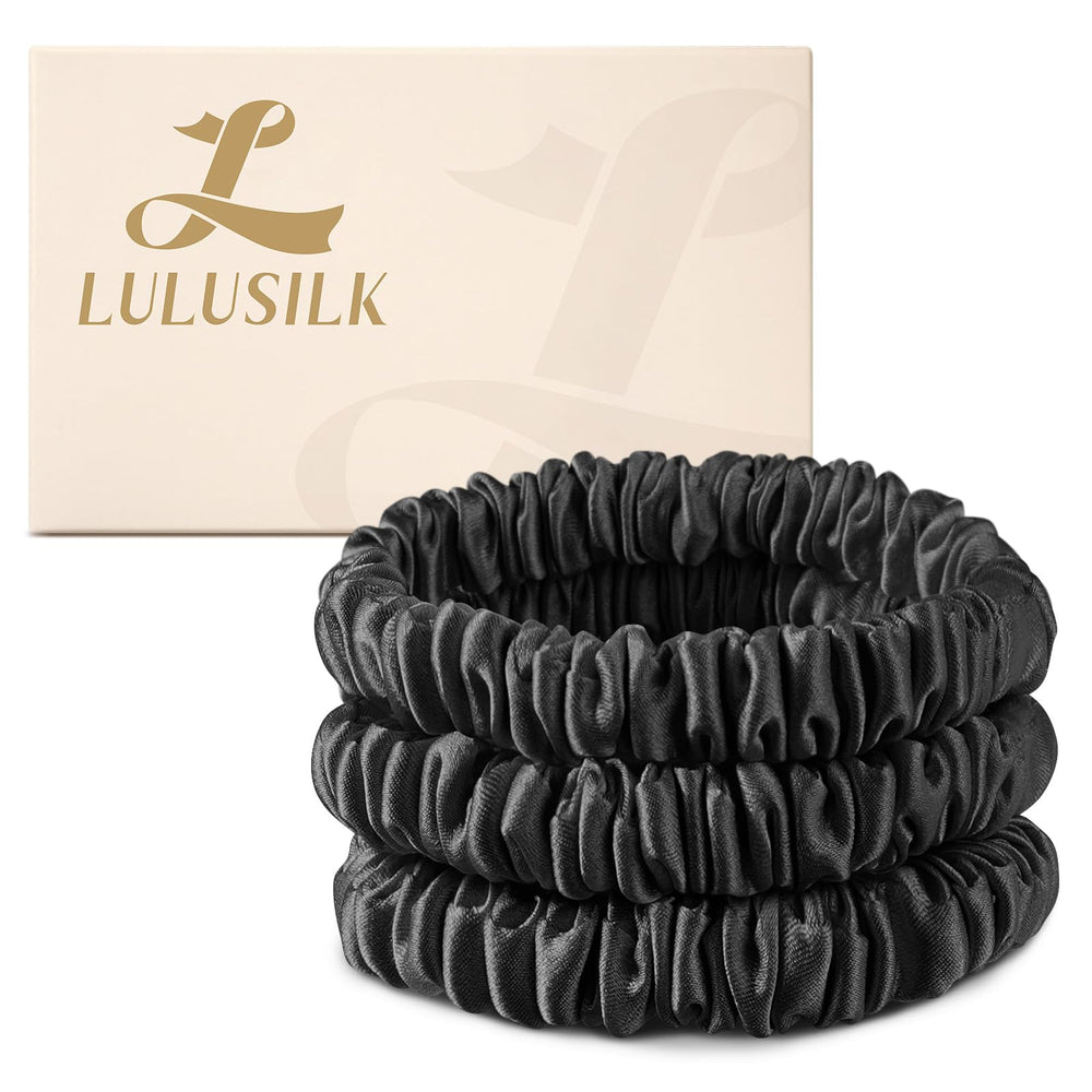 LULUSILK lazos de seda pequeños sin daño, negro, pack de 3, ideales para cabello fino.