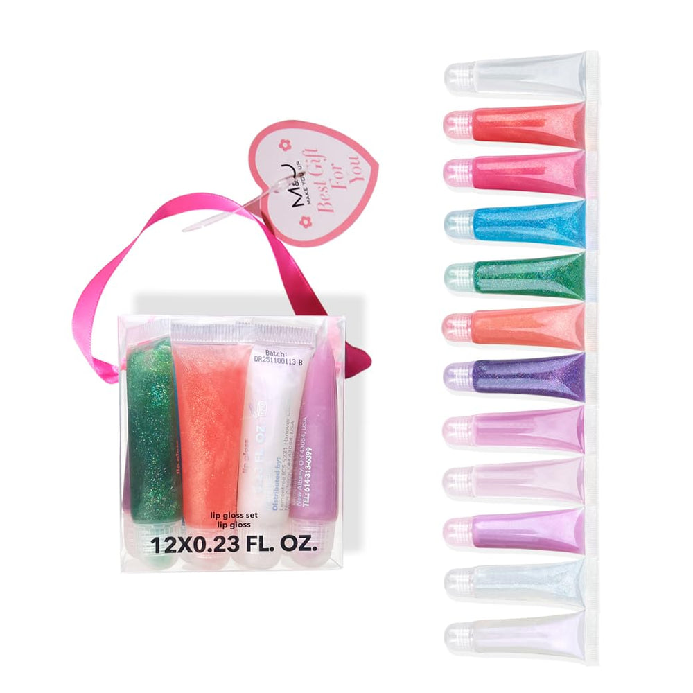 Brillo labial con purpurina de M&U en estuche, regalo práctico