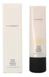 MAC Strobe Cream Goldlite, botella iluminadora, aporta brillo suave para piel radiante.