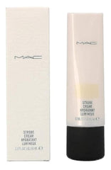 MAC Strobe Cream Goldlite, botella iluminadora, aporta brillo suave para piel radiante.