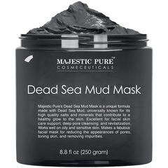 Majestic Pure Dead Sea Mud Mask, aplicación en la piel para exfoliar y nutrir.