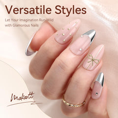 Makartt Uñas con flores y motivos plateados para efecto metal.