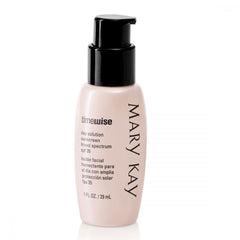 Mary Kay TimeWise Day Solution rosa, botella, protector solar suave para piel sensible.