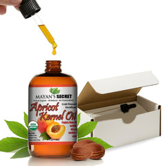 Mayan’s Secret Aceite de albaricoque, frasco ámbar con gotero para hidratación diaria.