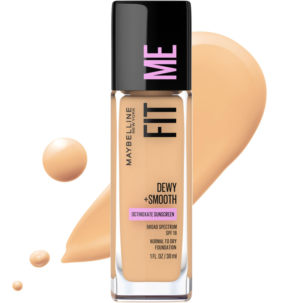 Maybelline Fit Me fundación líquida en bote, acabado natural y luminoso.