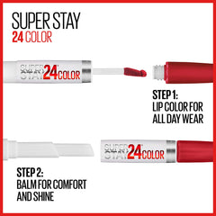 Dos pasos en un tubo que facilitan la aplicación precisa de Maybelline Super Stay 24.