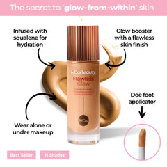 MCoBeauty Flawless Glow textura ligera para acabado suave.