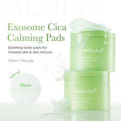 Medicube Toner Pads Exosome Cica, caja de 100 unidades para uso diario.
