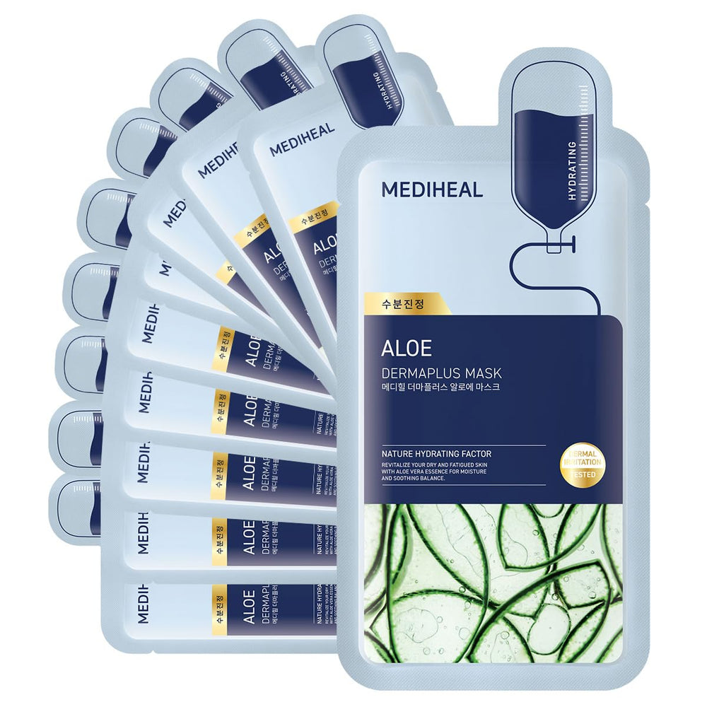 Mediheal Dermaplus Aloe mascarilla en empaque individual para uso diario y cómodo.