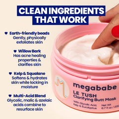 Megababe Le Tush mezcla de acidos glicolico malico azelaico para textura suave