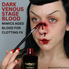 Mehron Stage Blood uso-protesis-fx, para efectos con prótesis y FX de alto impacto.