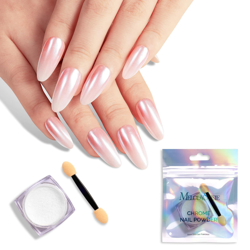 MelodySusie polvo cromo blanco en frasco, brillo espejo para uñas.