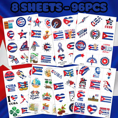 MeoIsDaBest tatuajes bandera cubana, hoja 3, ideal para decorar botellas, cuadernos y portátiles.