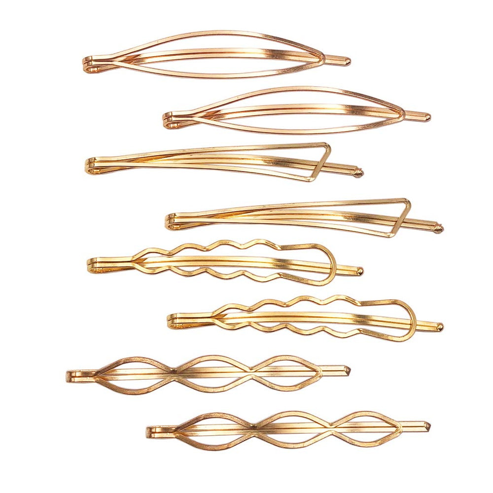 Pasador para cabello dorado de Messen en forma triangular, ideal para un peinado moderno.