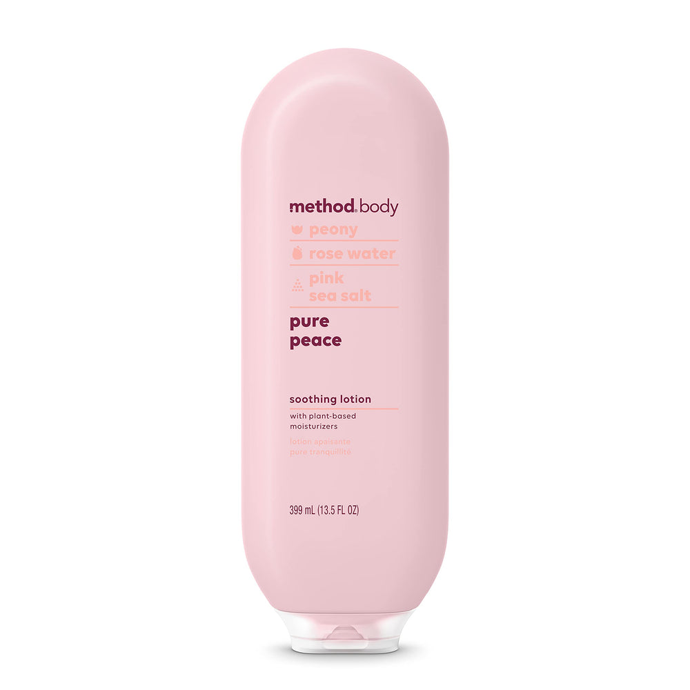 Method Daily Lotion Pure Peace, botella de 13.5 onzas para hidratación diaria suave.