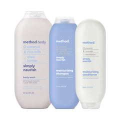 Set regalo Method Simply Nourish con tres botellas para ducha y cabello.