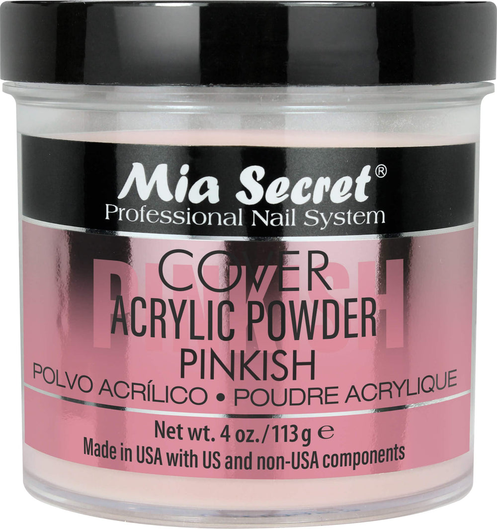 Polvo acrílico rosa de Mia Secret en frasco, cubrimiento uniforme para uñas