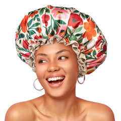 Gorro mikimini extra grande con estampado floral vibrante para cabello largo y seco